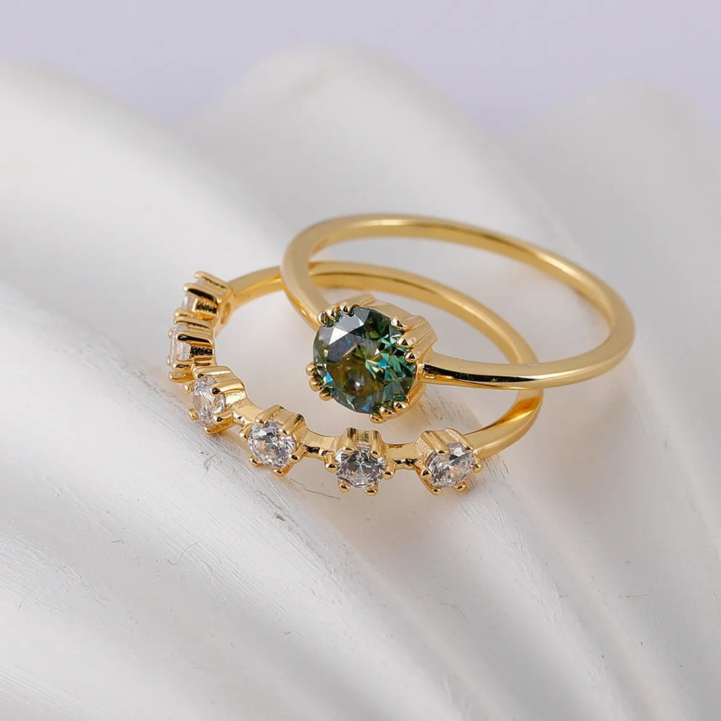 1 Carat Moissanite 925 Sterling Silver 2pcs Ring Set