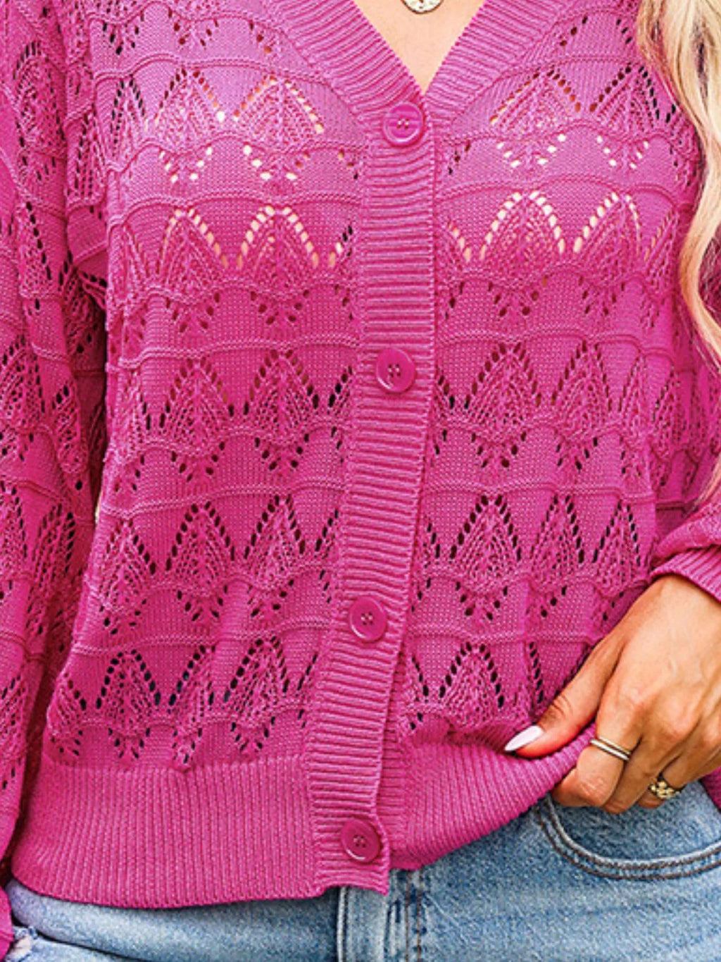 Openwork Button Up Cardigan