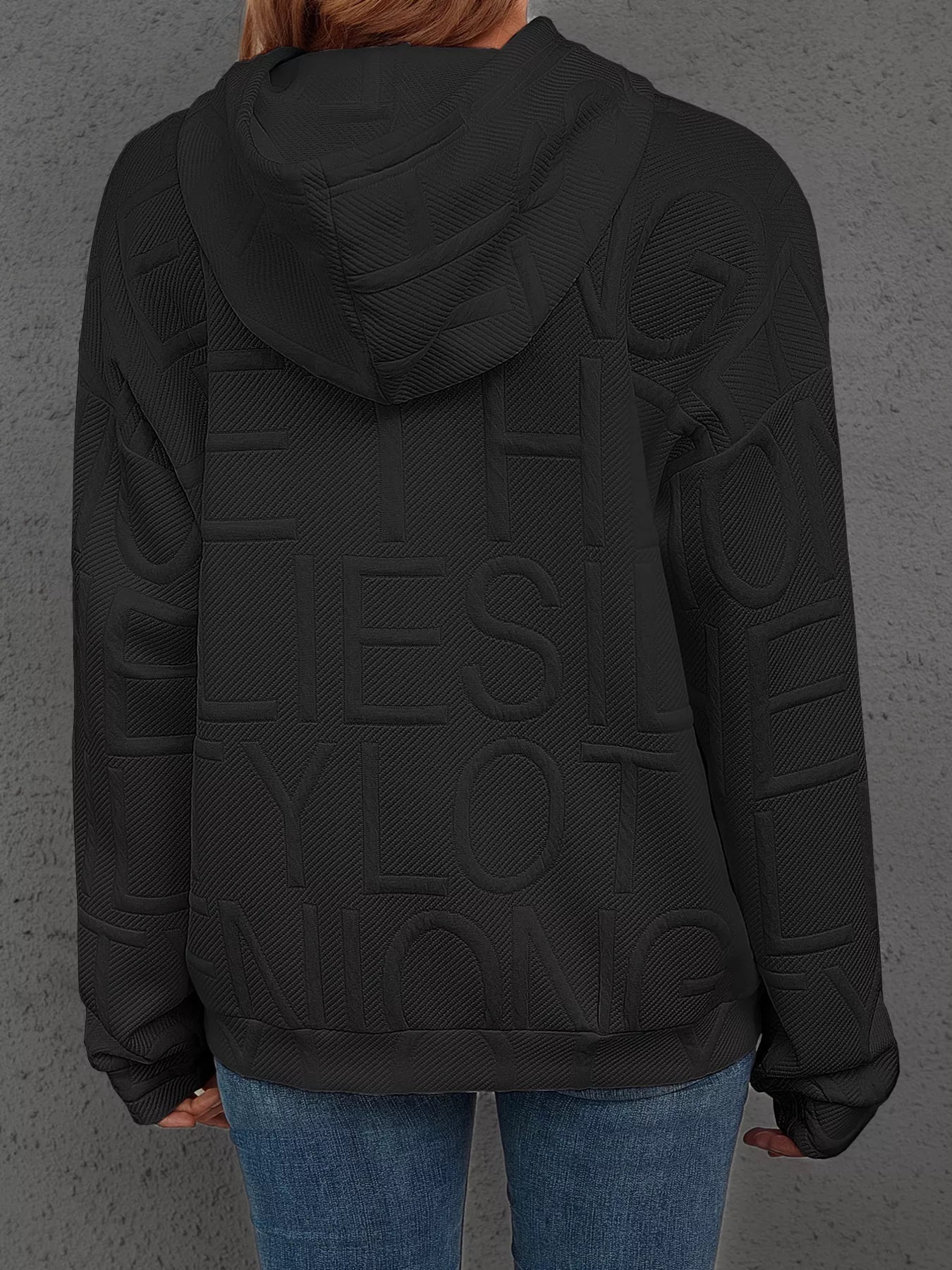 Full Size Textured Embossed Long Sleeve Hoodie Plus Size