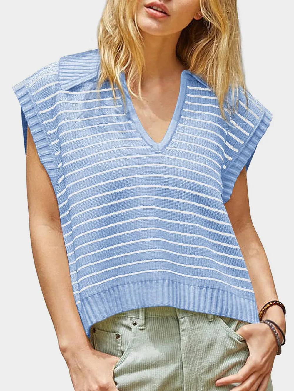 Mandy Collared Neck Striped Sweater Vest