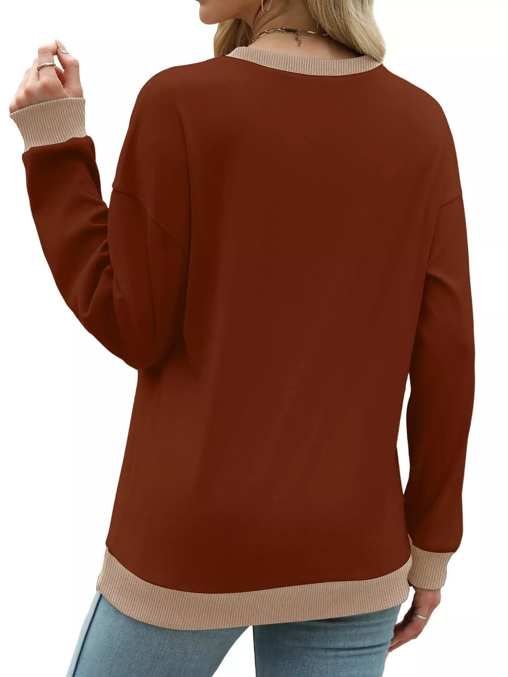 Contrast Trim Crew Neck Casual Sweatshirt