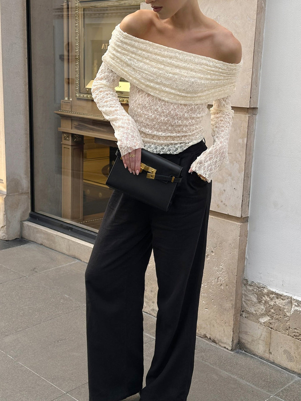 Off Shoulder Long Sleeve Lace Top