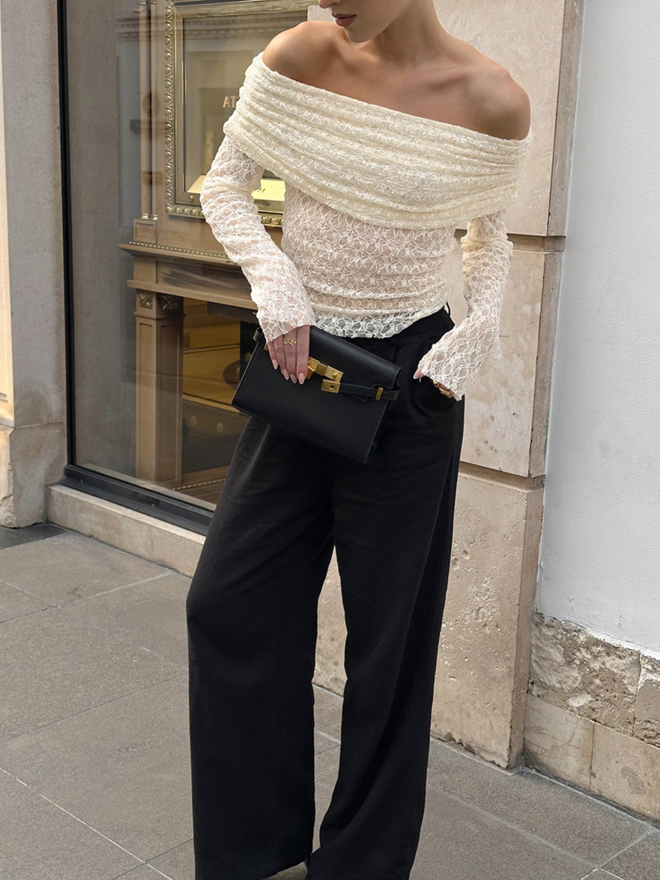 Off Shoulder Long Sleeve Lace Top
