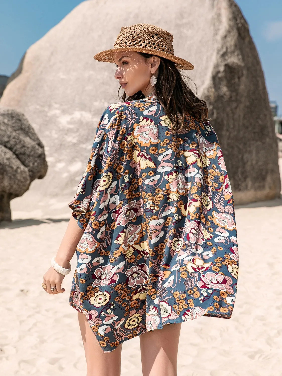 Printed Bra, Cover-Up and Shorts Set