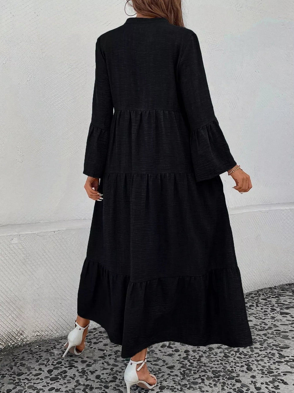 Ruffle Hem Button Front Tiered Dress