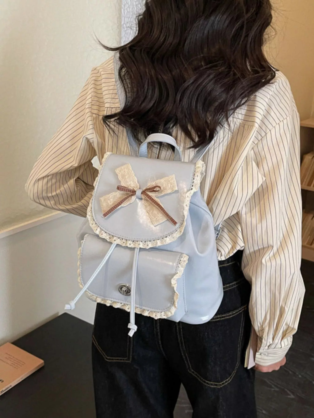 Lace Trim Bow Decor Backpack Bag