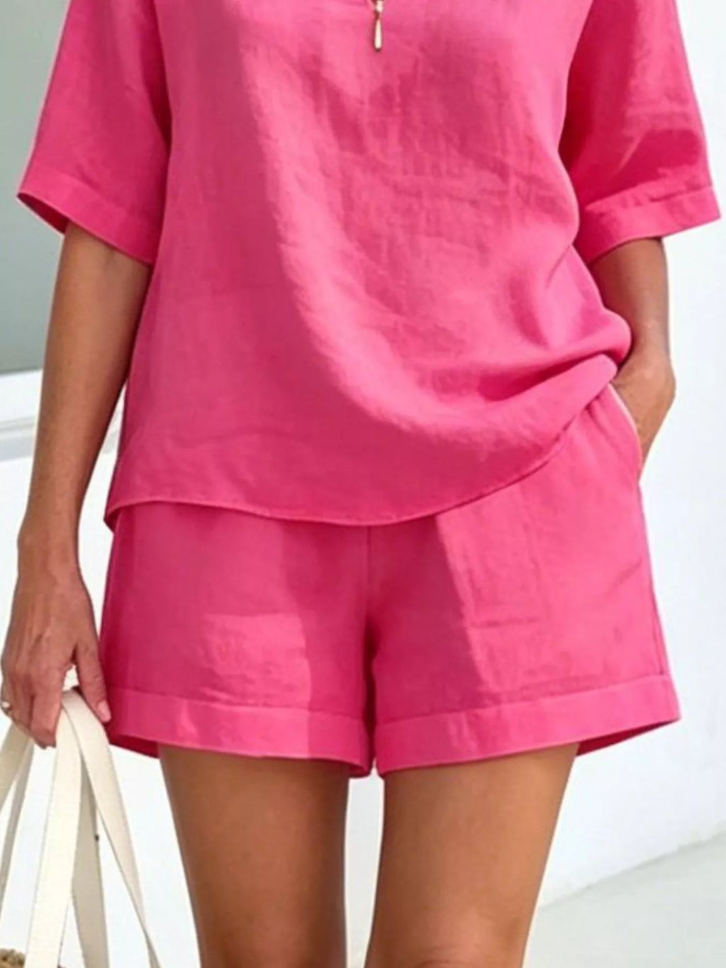 Full Size Half Sleeve Top and Shorts Set Plus Size