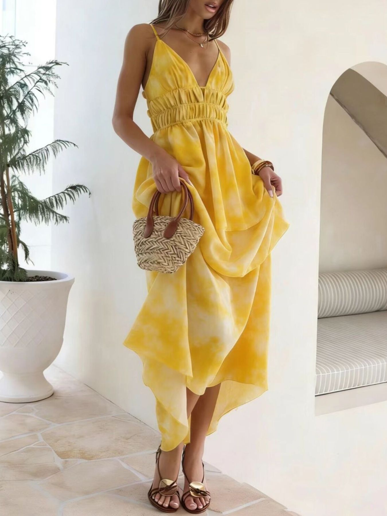 Tie-Dye Ruffled Layered Maxi Dress