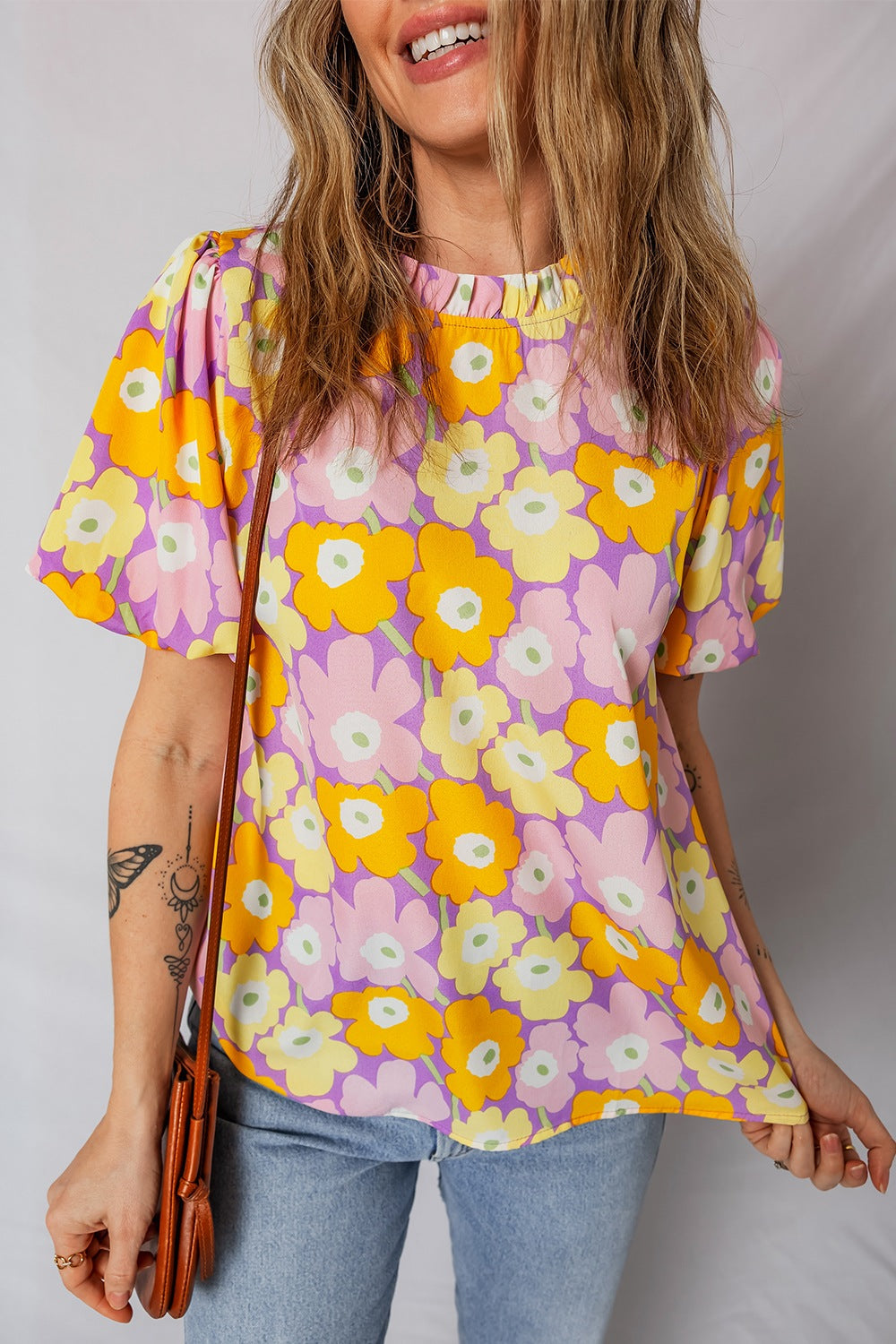 Floral Print Puff Sleeve Blouse