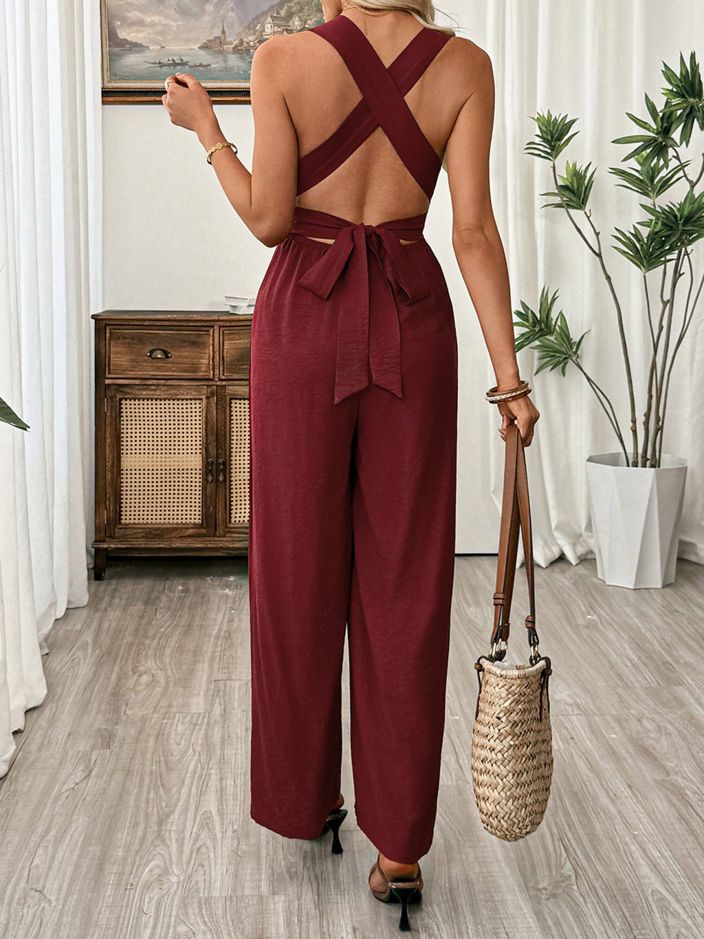 V-Neck Sleeveless Wide Leg Jumpsuit