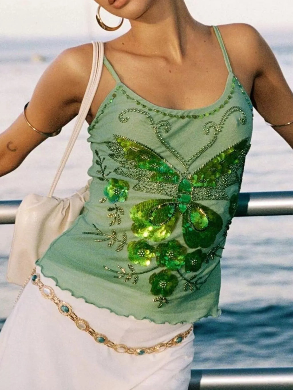 Butterfly Embellished Slim Fit Cami