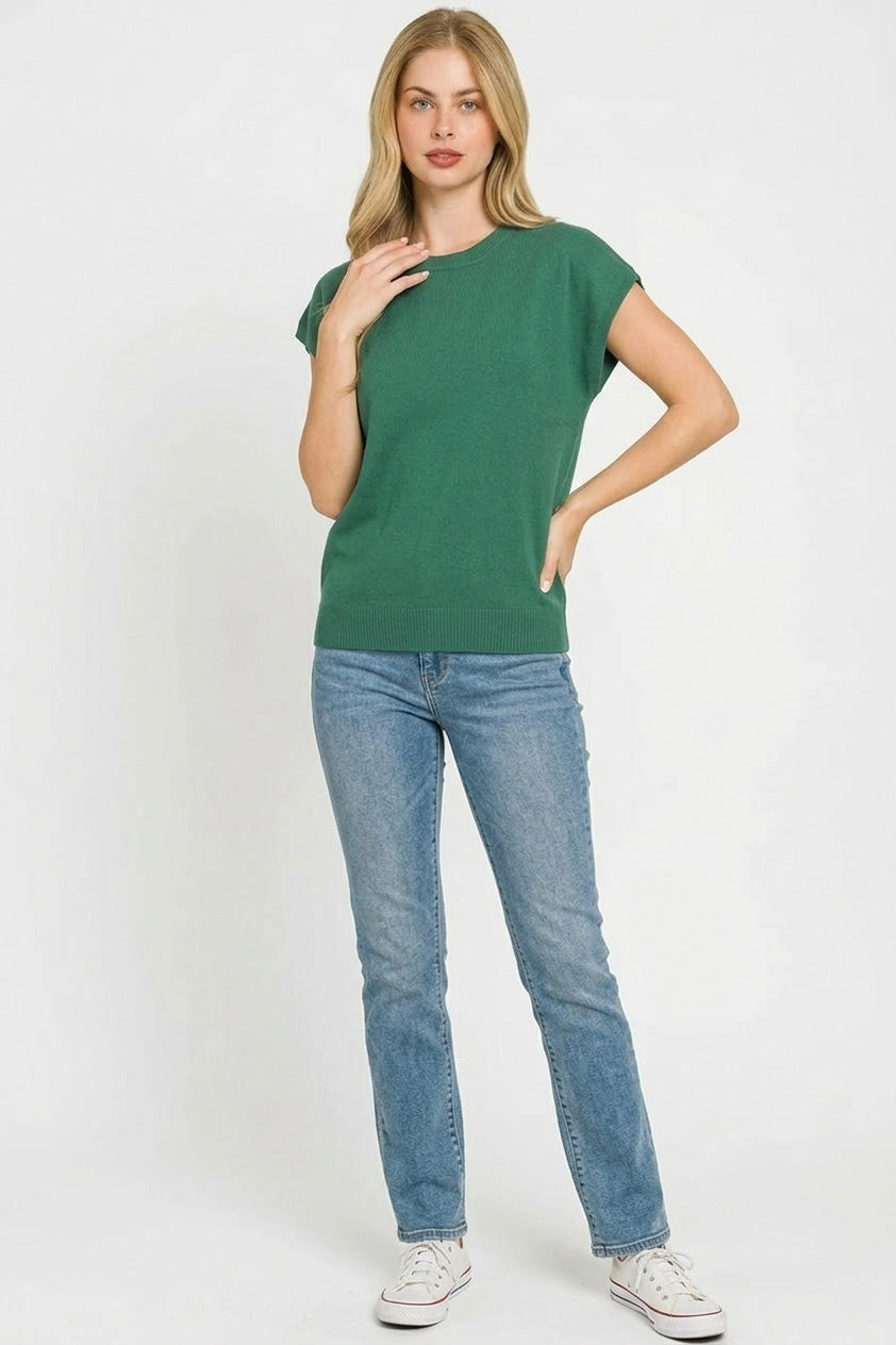Zenana Viscose Round-neck Short Sleeve Sweater