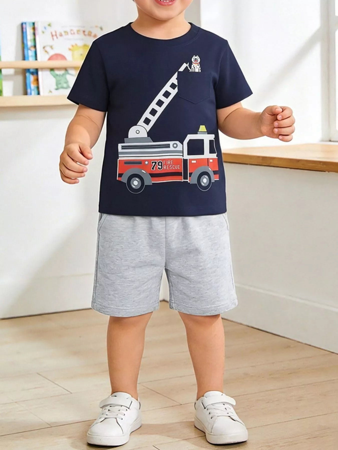 Children's Fire Truck Graphic Tee and Shorts Set