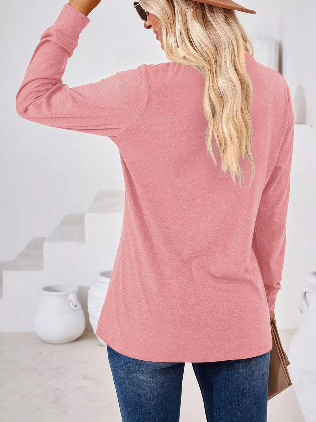 Plus Size Button Detail Long Sleeve T-Shirt