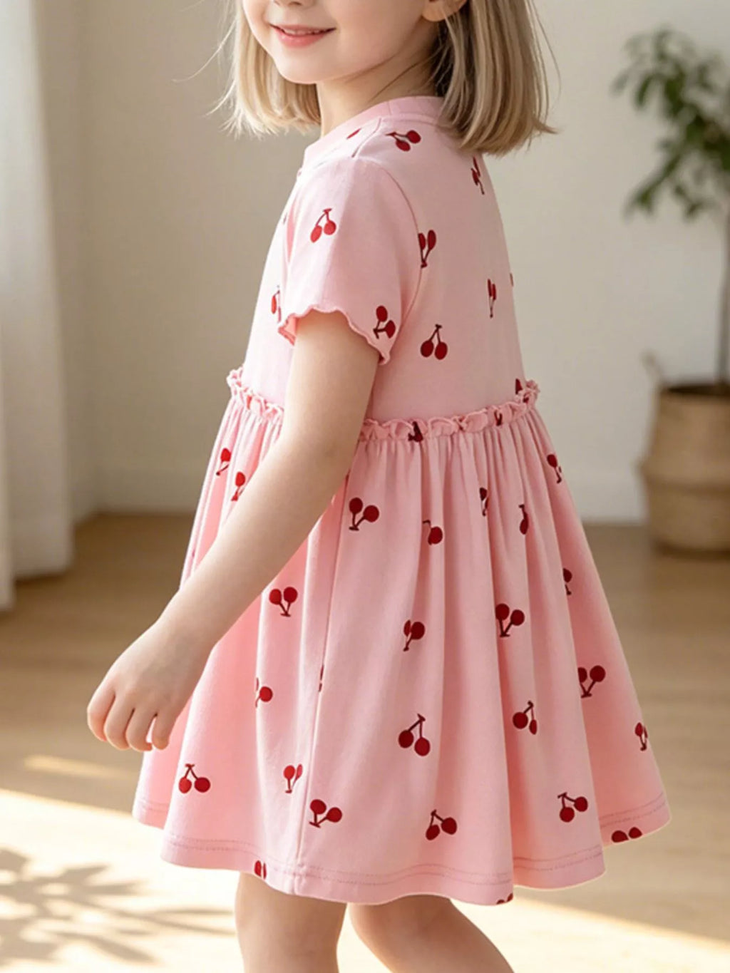 Children's Cherry Print Short Sleeve Dress