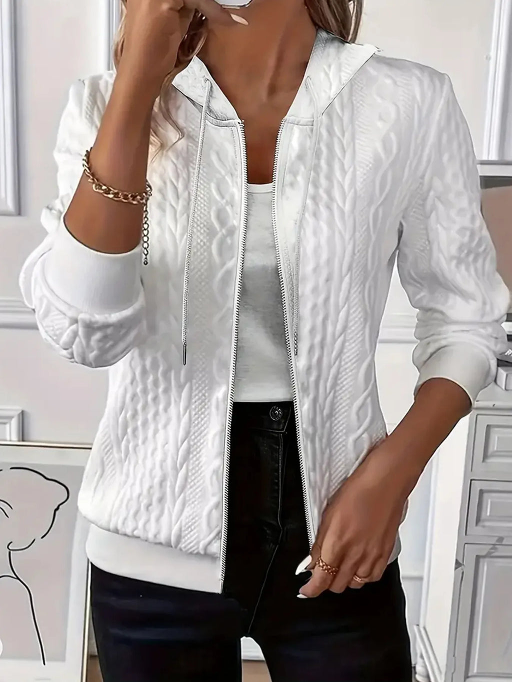 Drawstring Zip Up Hooded Jacket