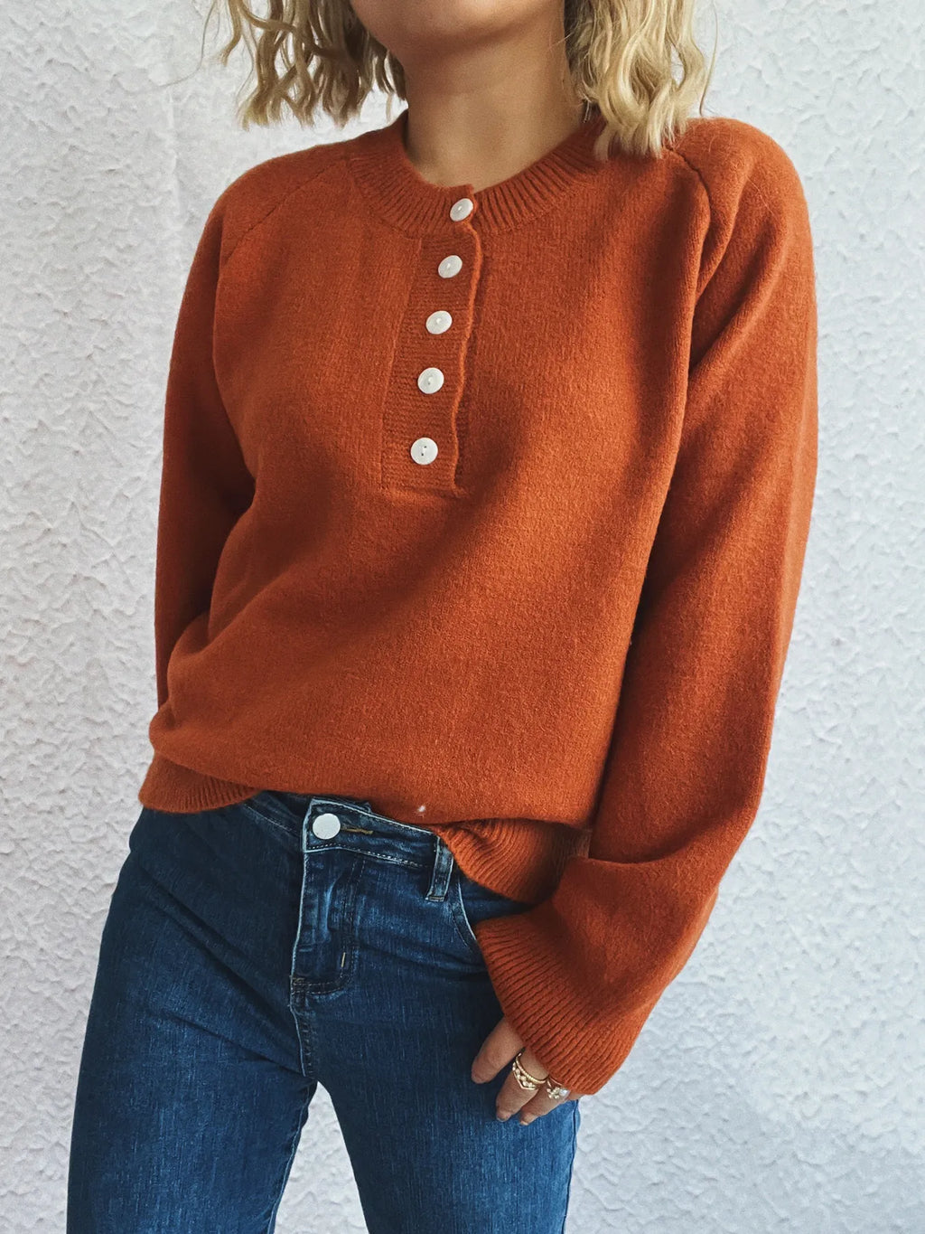 Button-Front Long Sleeve Sweater