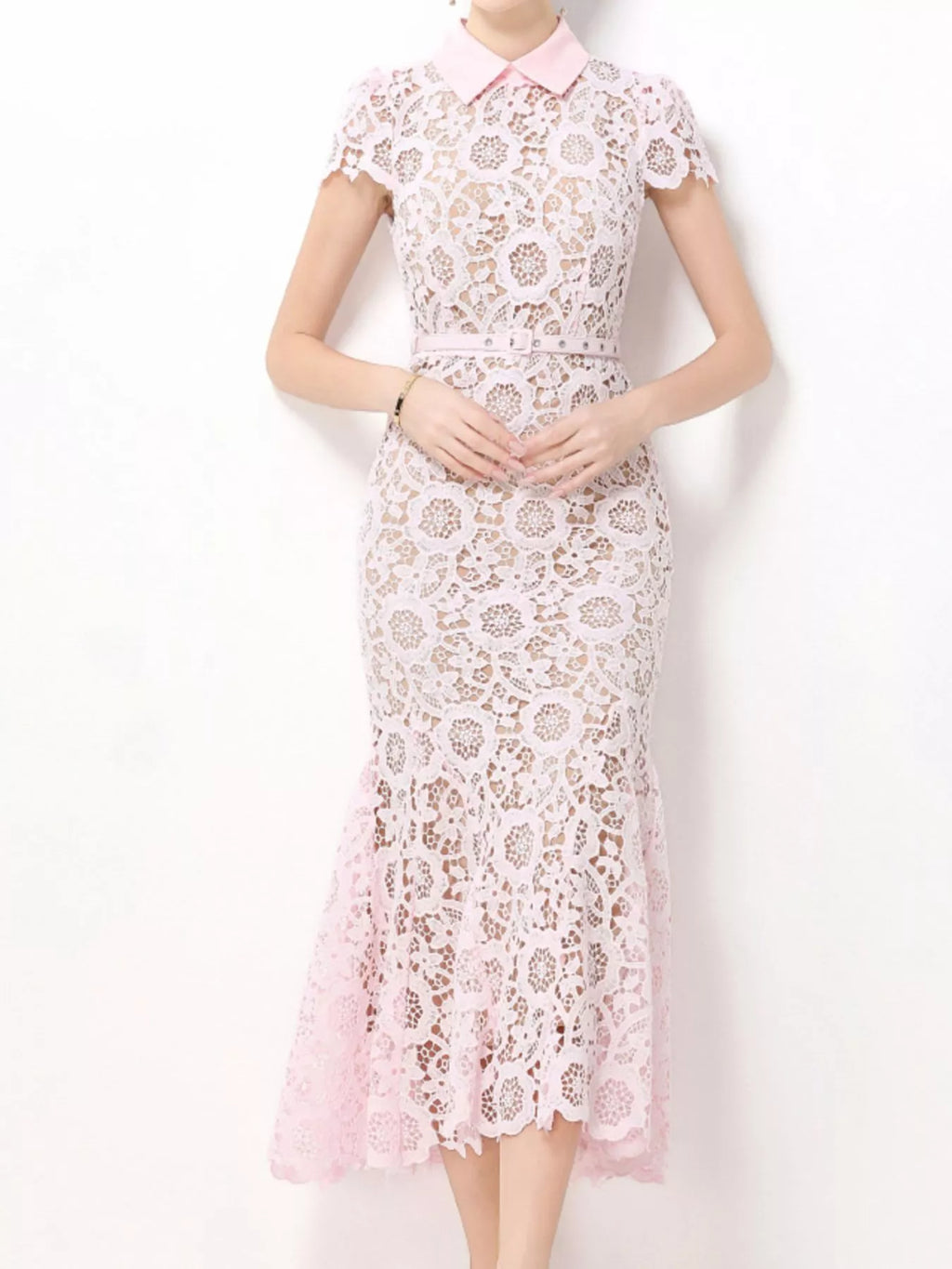 Lace Short Sleeve Midi Dress