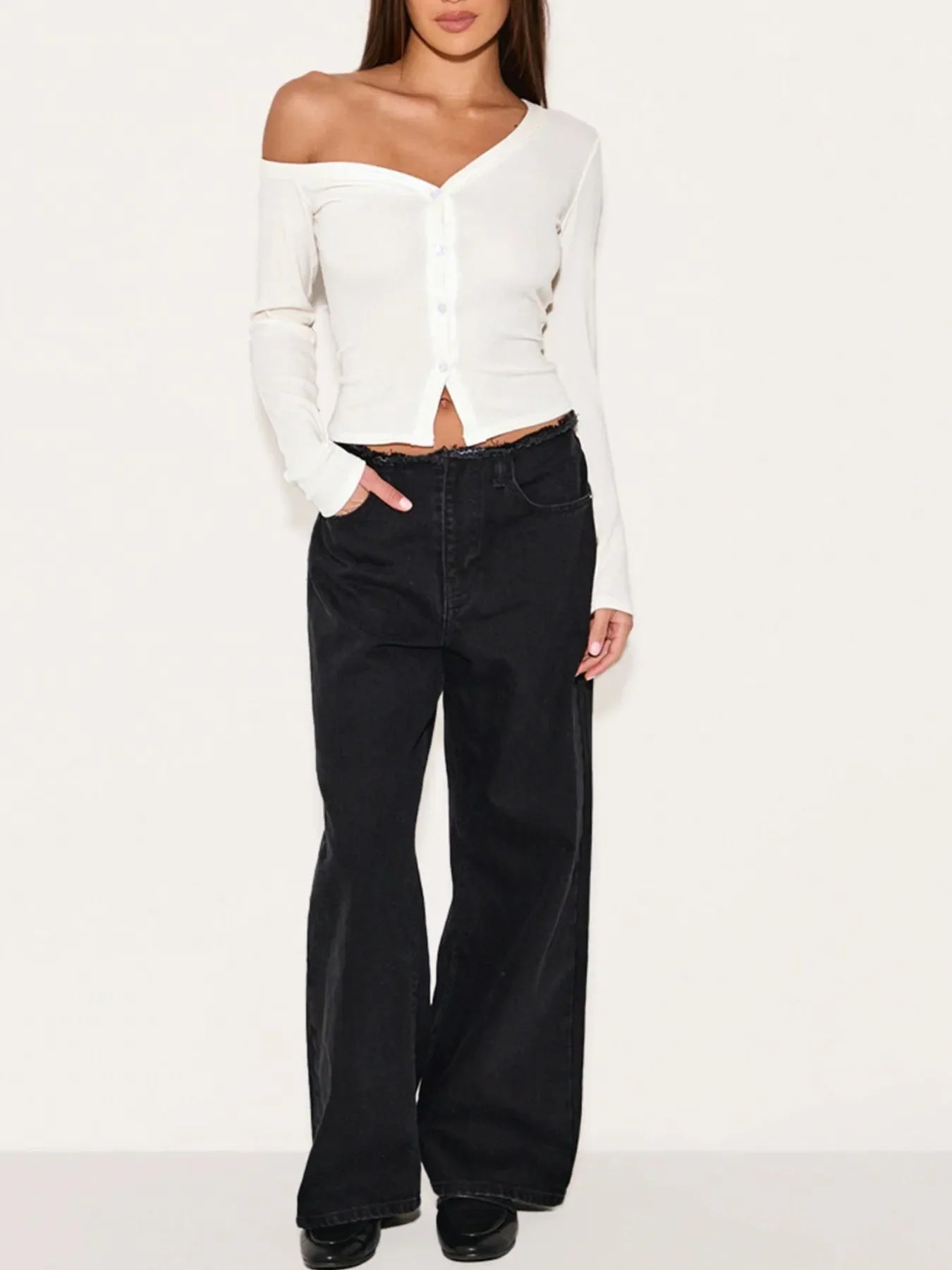 Asymmetrical Neck Button Up Cardigan
