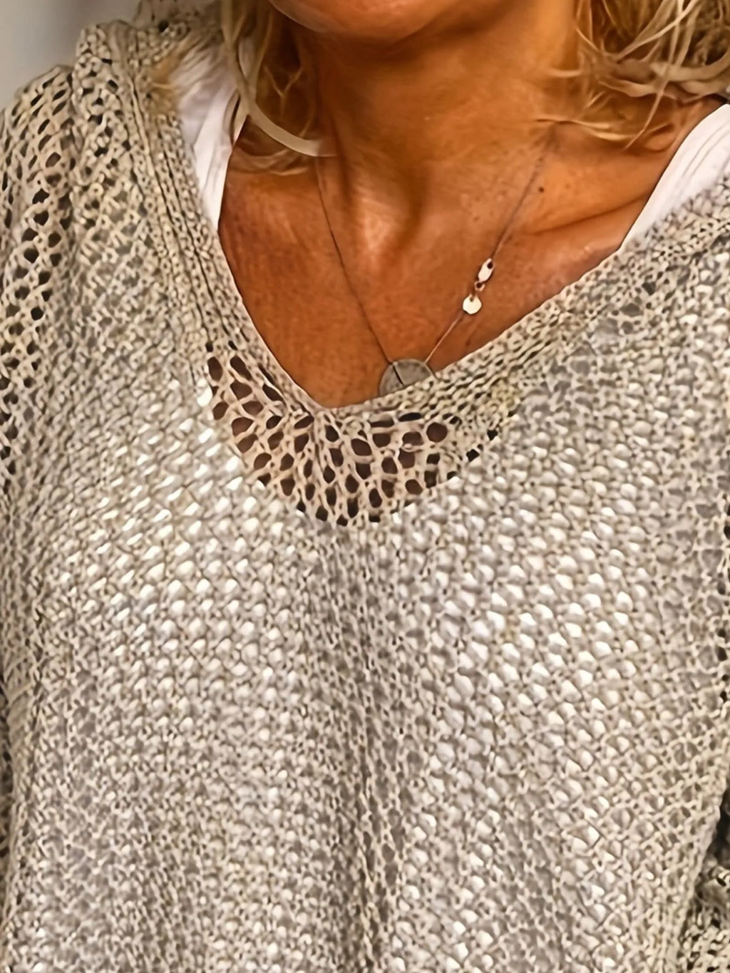 Openwork Long Sleeve Hooded Knit Cover Up