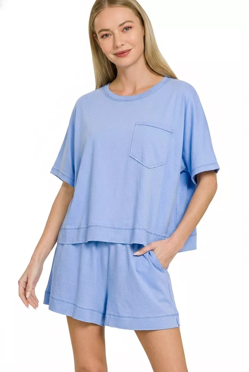 Zenana Exposed Seam Boxy Top & Shorts Set