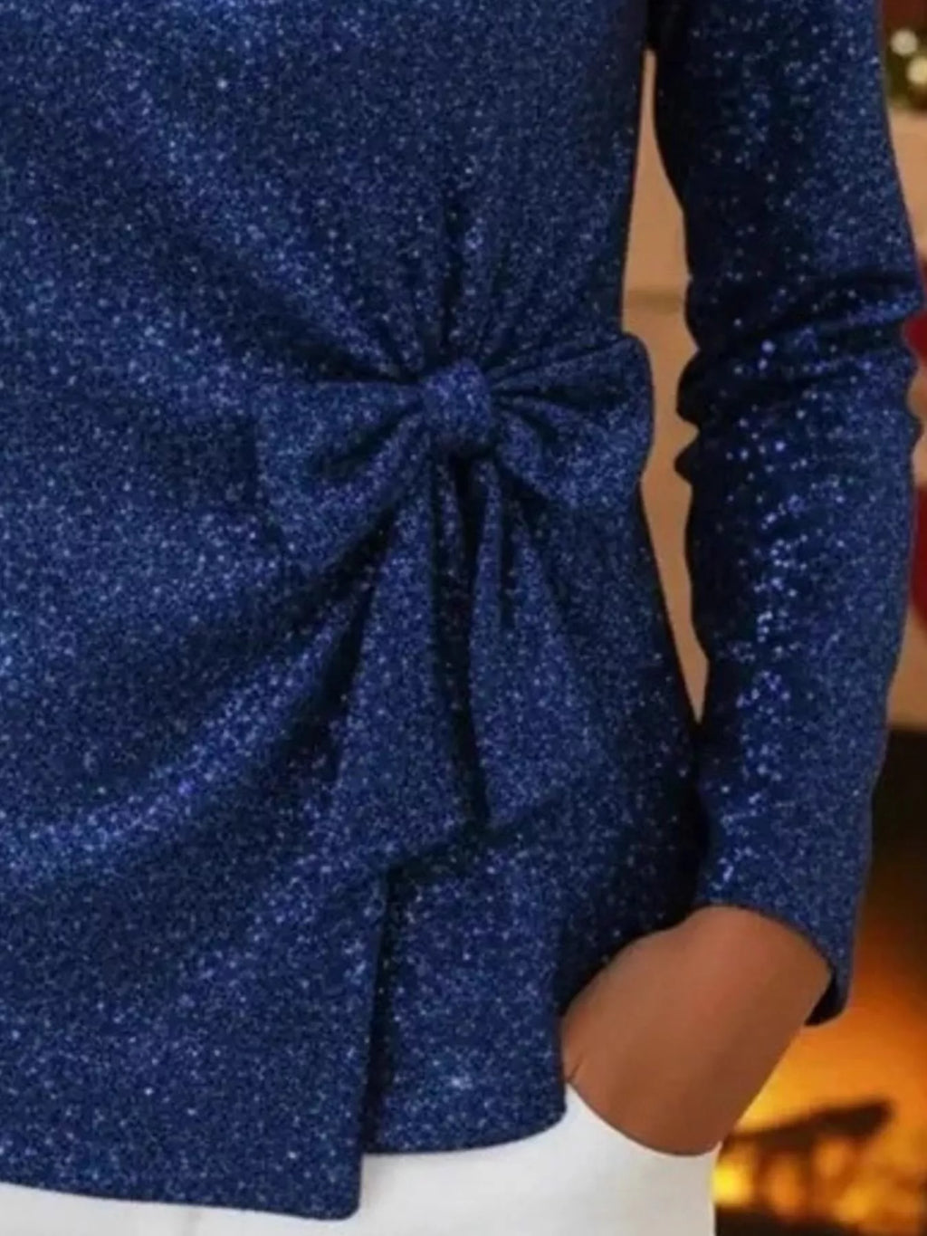 Full Size Sequin Bow-Knot Long Sleeve Top Plus Size