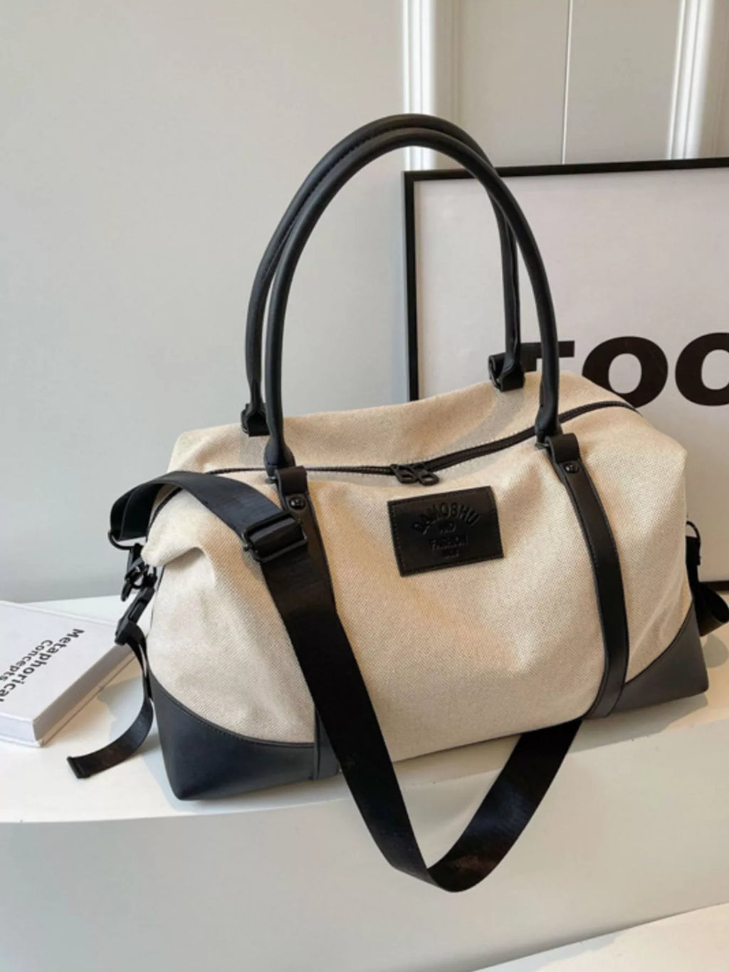 Canvas Leather Trim Travel  Bag