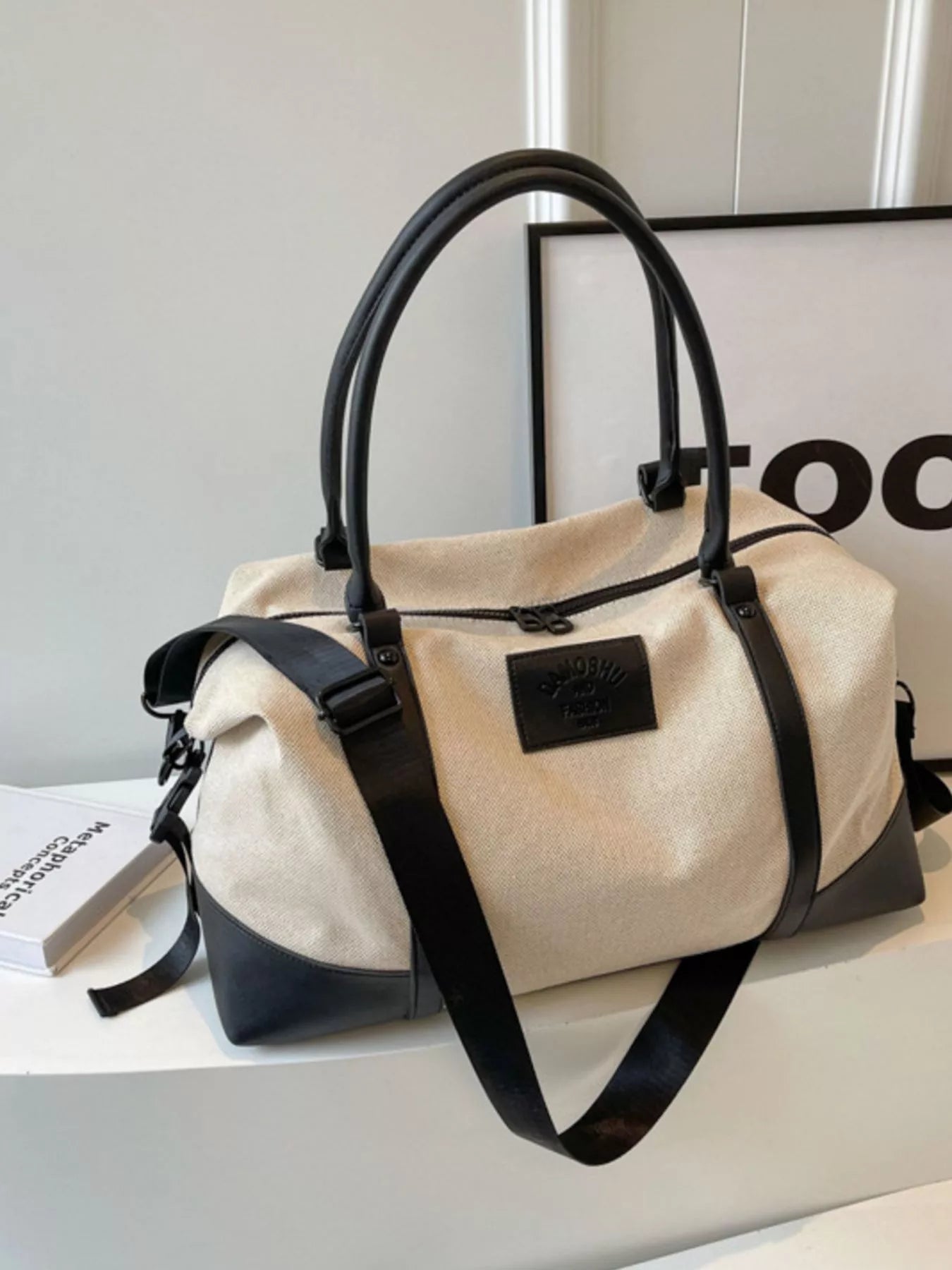 Canvas Leather Trim Travel  Bag
