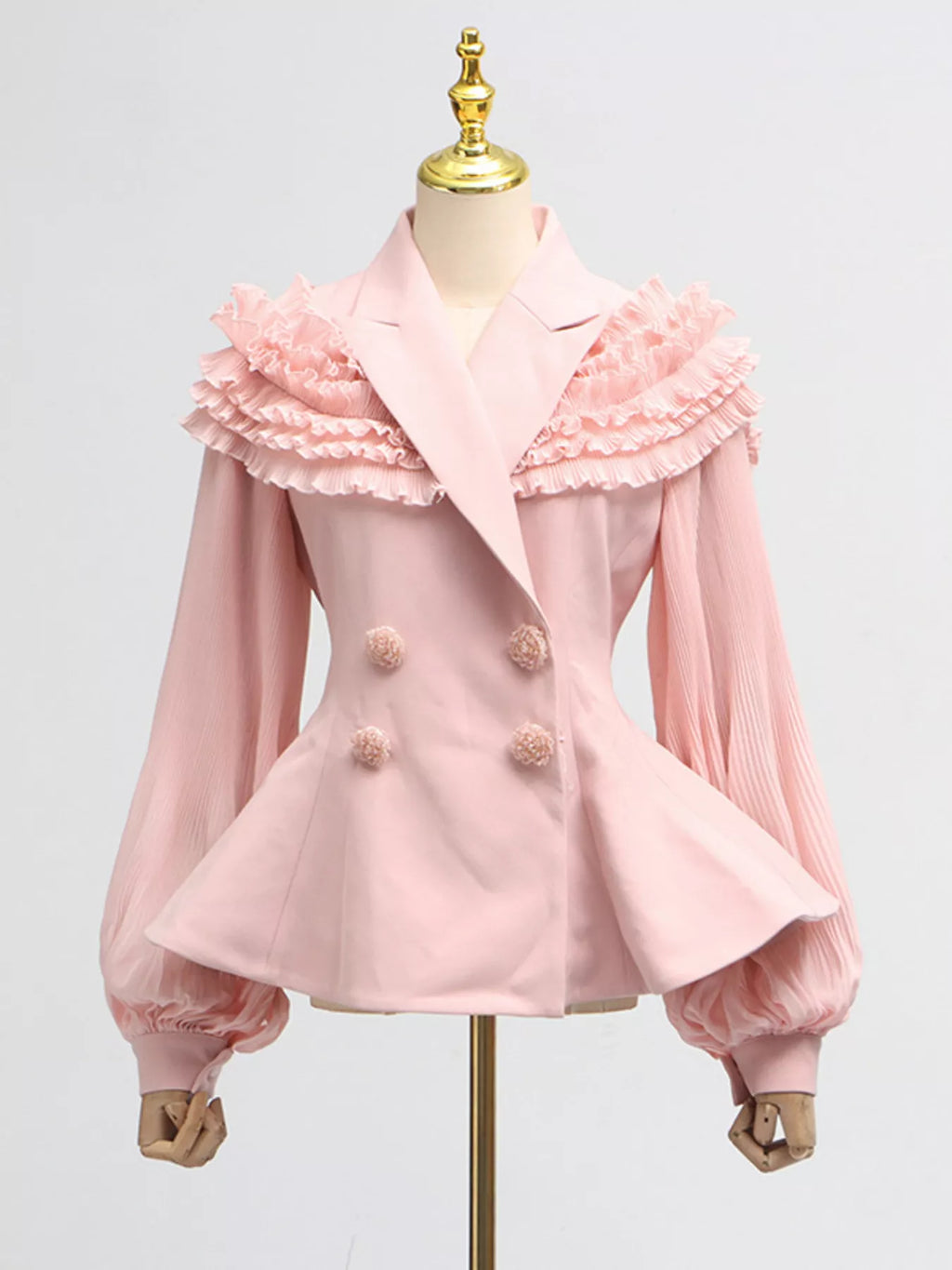 Frill Lapel Collar Top and Pleated Skirt Set
