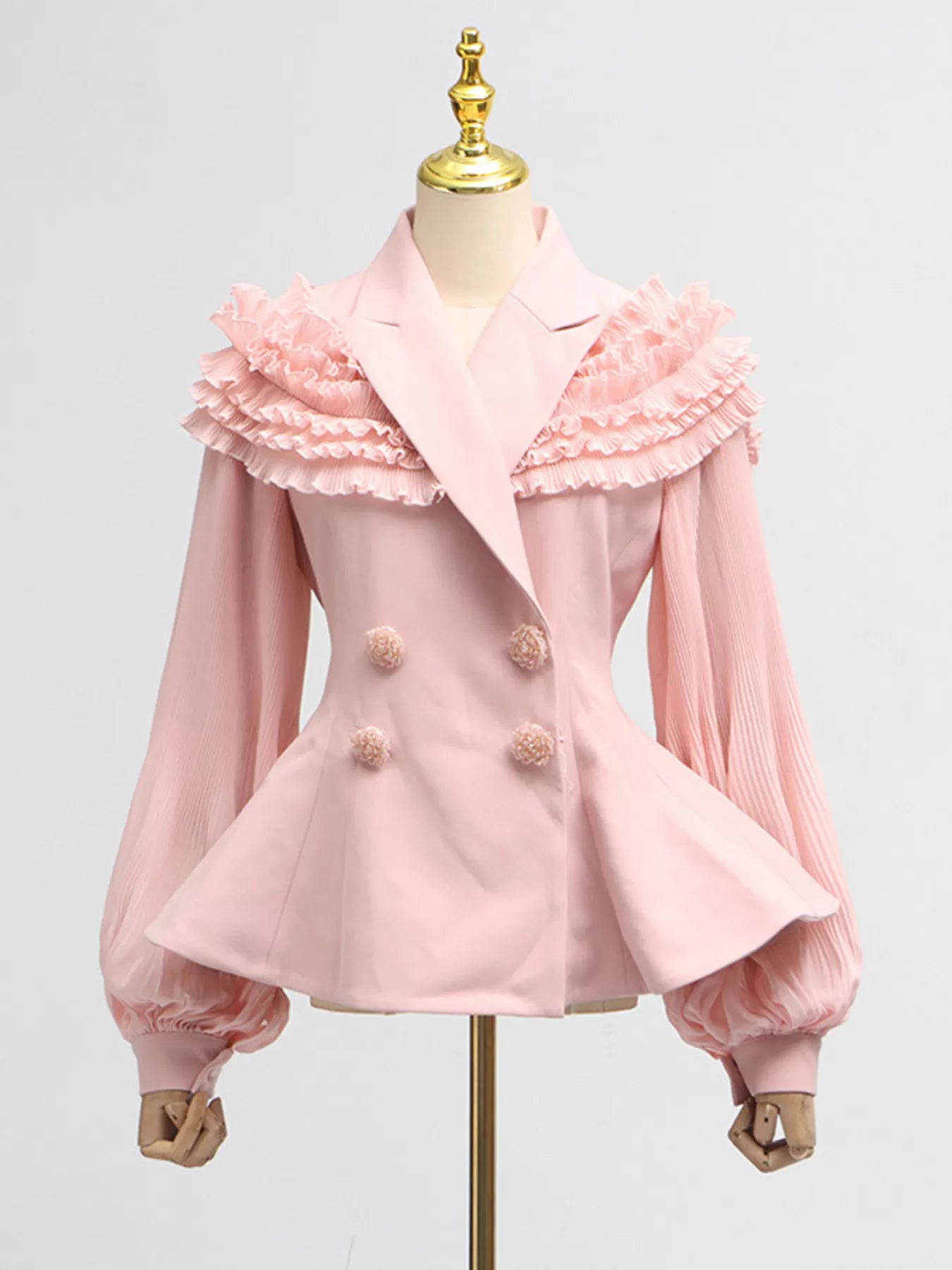 Frill Lapel Collar Top and Pleated Skirt Set