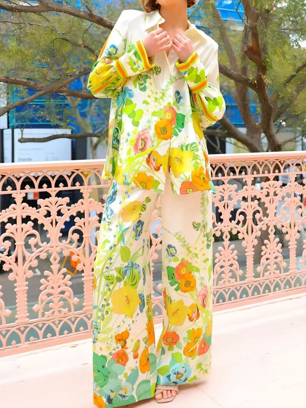 Printed Tie Back Shirt and Pants Set