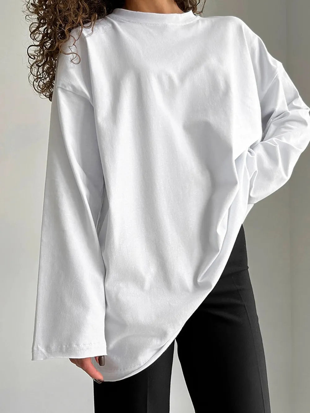 Round Neck Long Sleeve Oversized T-Shirt