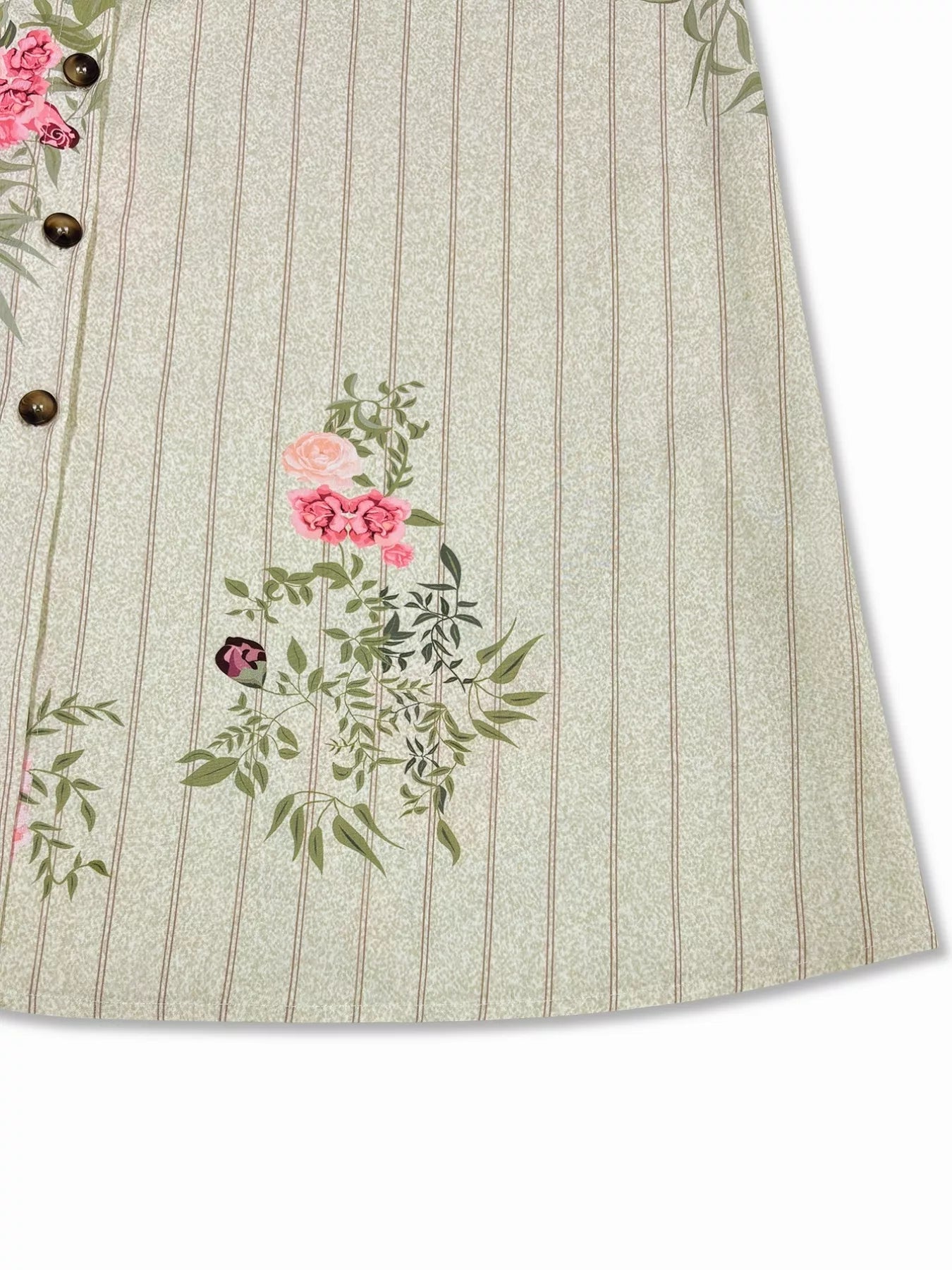 Plus Size Floral Striped Button-Down Midi Shirt Dress