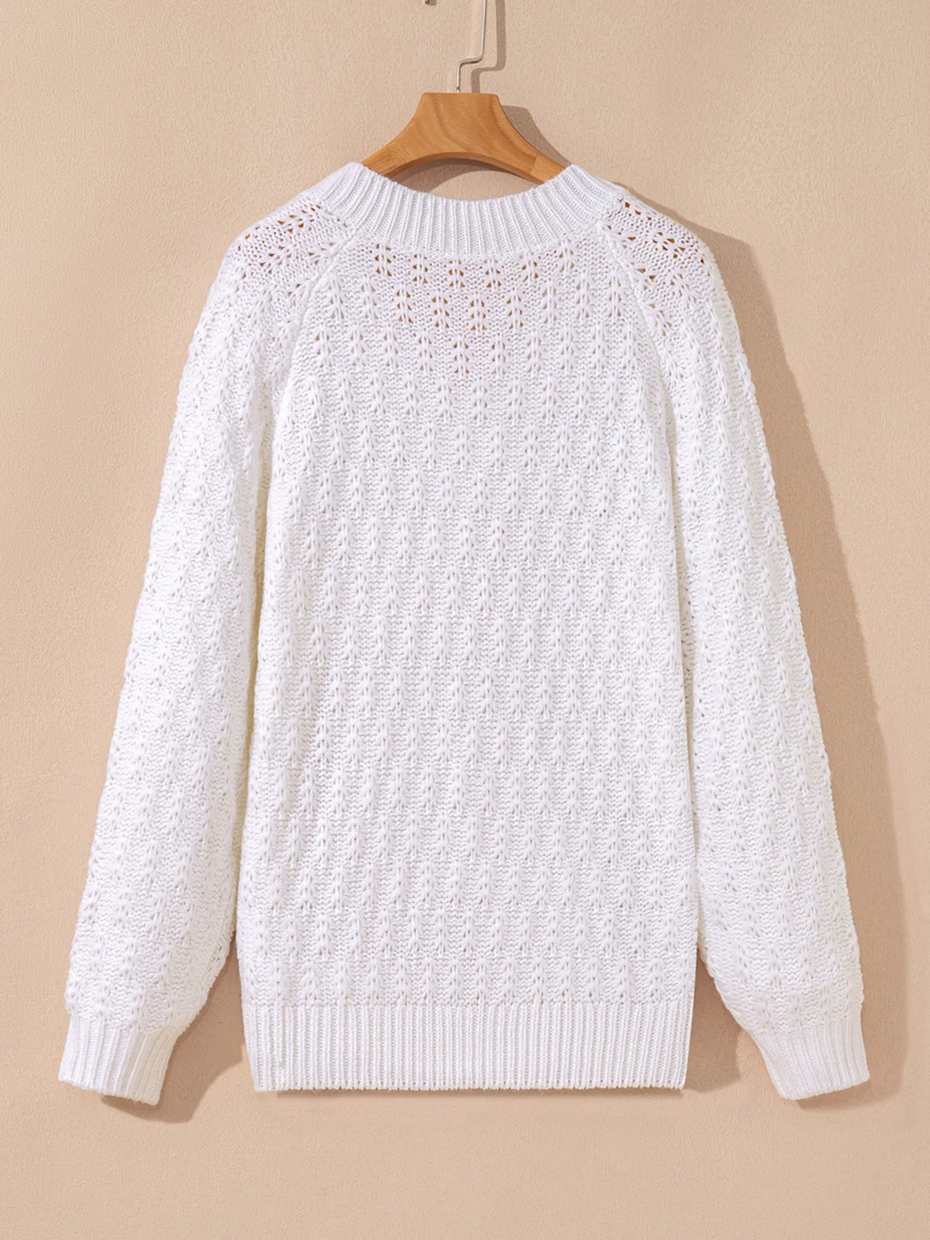 Textured Knit Ribbed Edge V Neck Loose Sweater