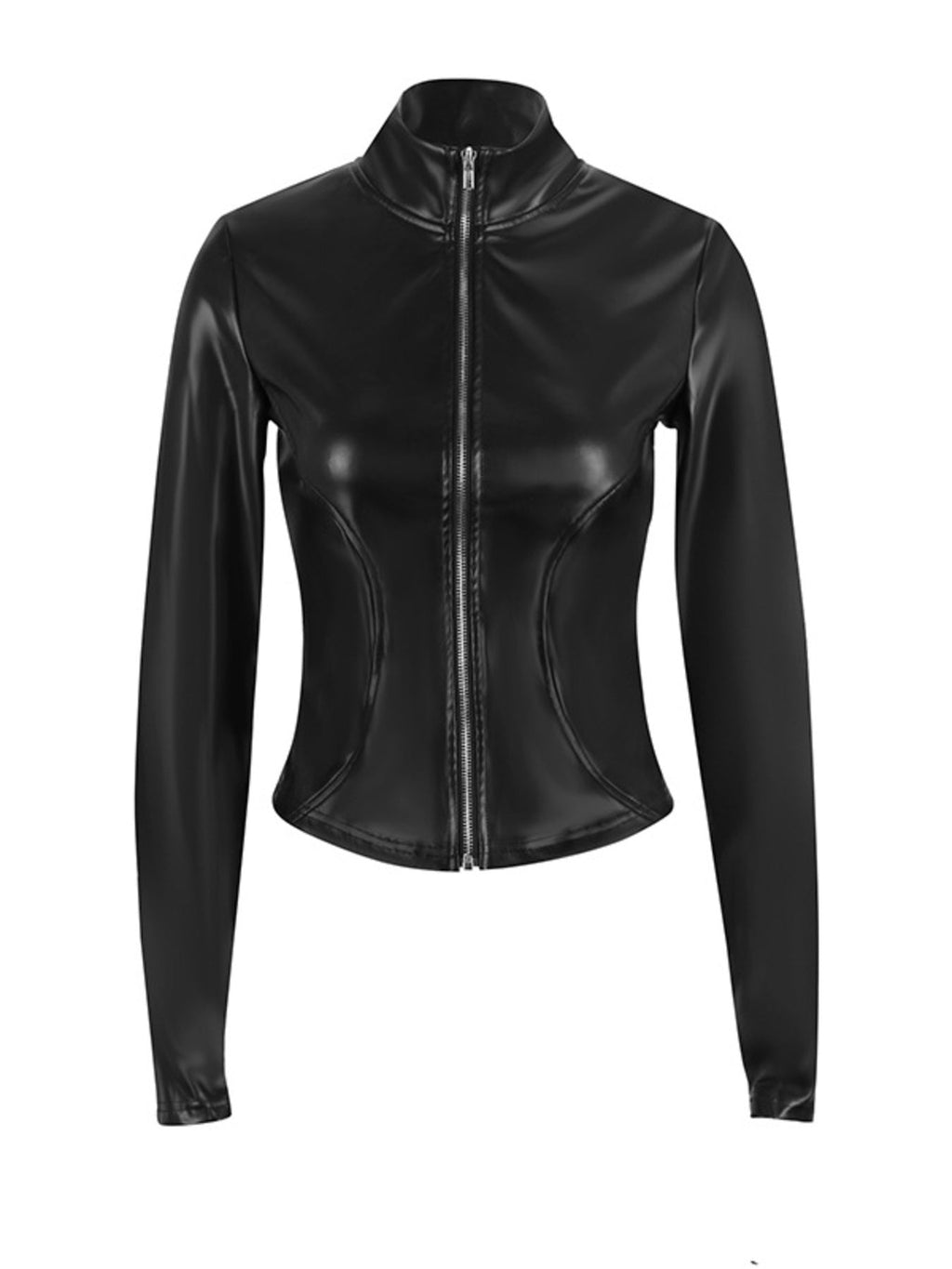 Zip Up Long Sleeve Leather Jacket