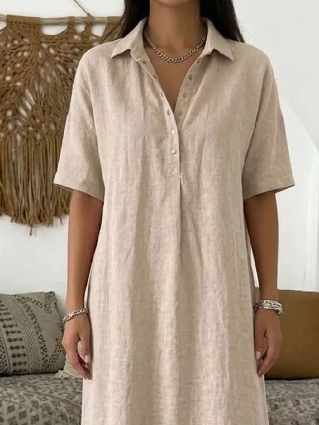 Full Size Button Detail Half Sleeve Dress Plus Size