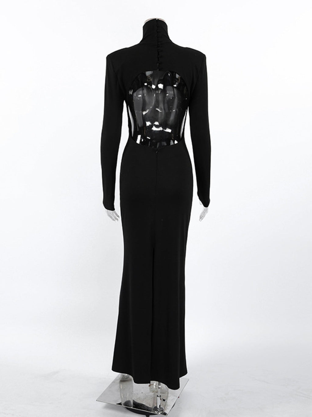 Backless Turtleneck Long Sleeve Bodycon Maxi Dress