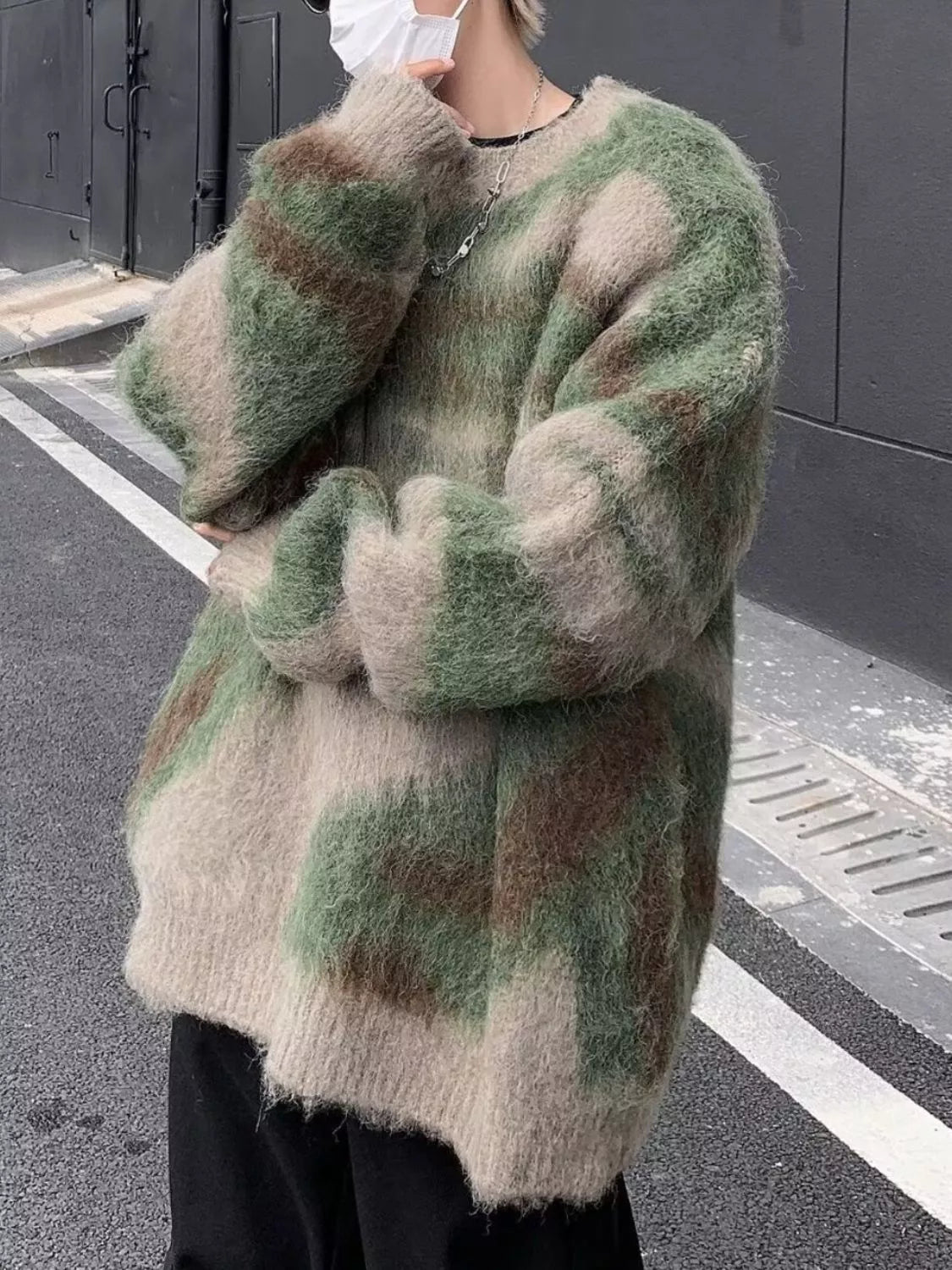 Men's Fuzzy Knit Long Sleeve Sweater