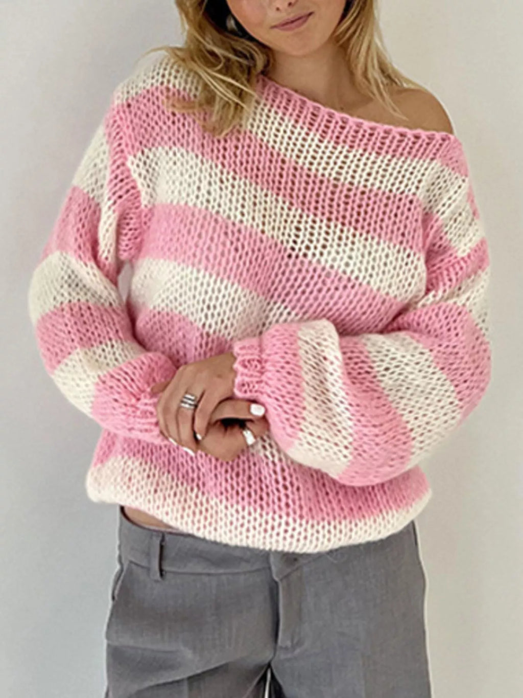 Striped Knit Long Sleeve Sweater