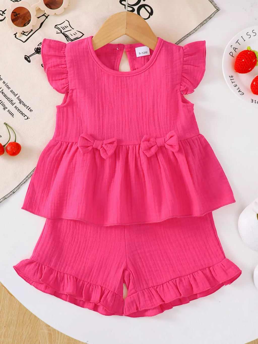 Children's Ruffle Trim Bowknot Top & Shorts Set