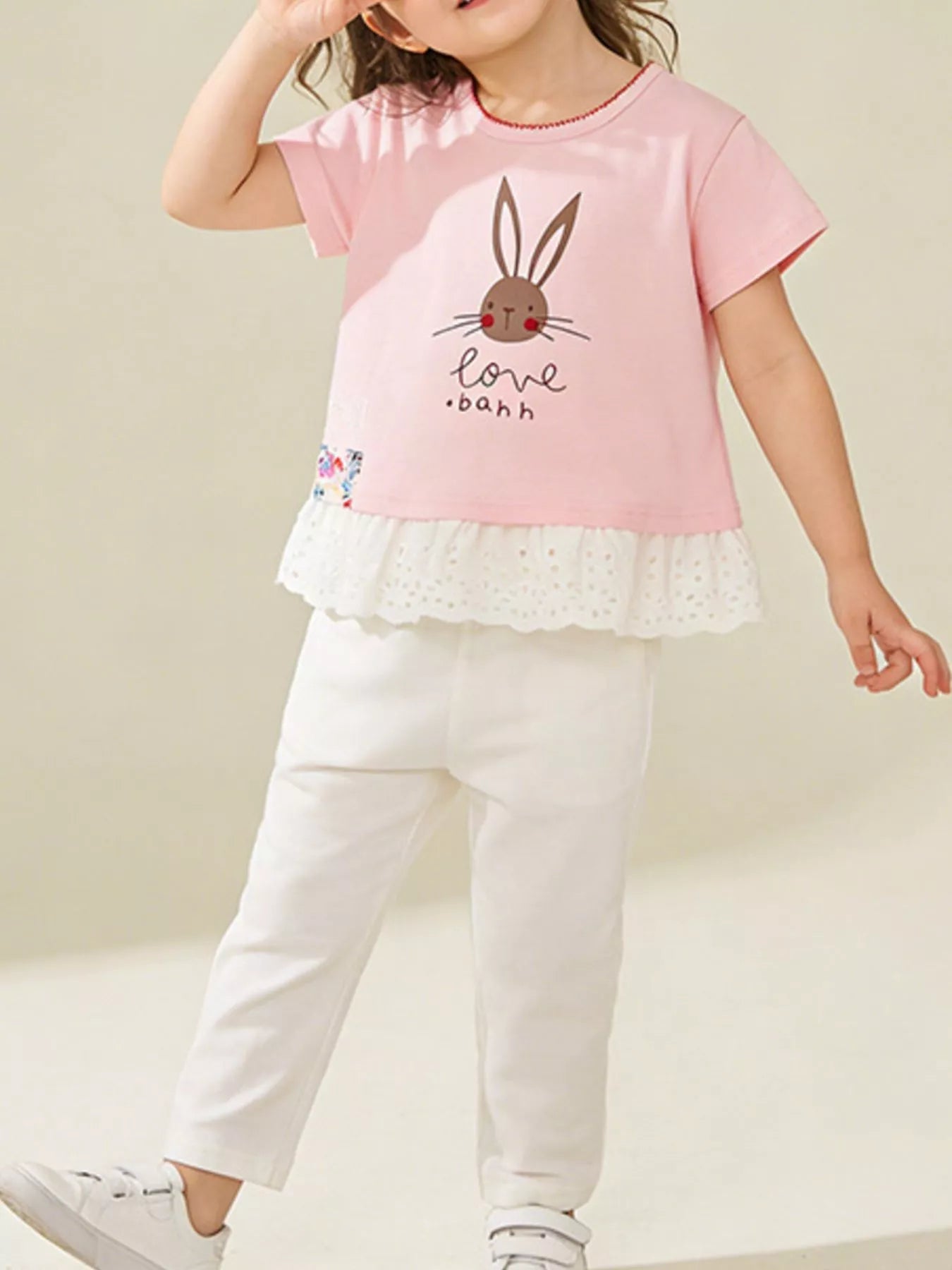 Children's Bunny Graphic Ruffle Hem T-Shirt