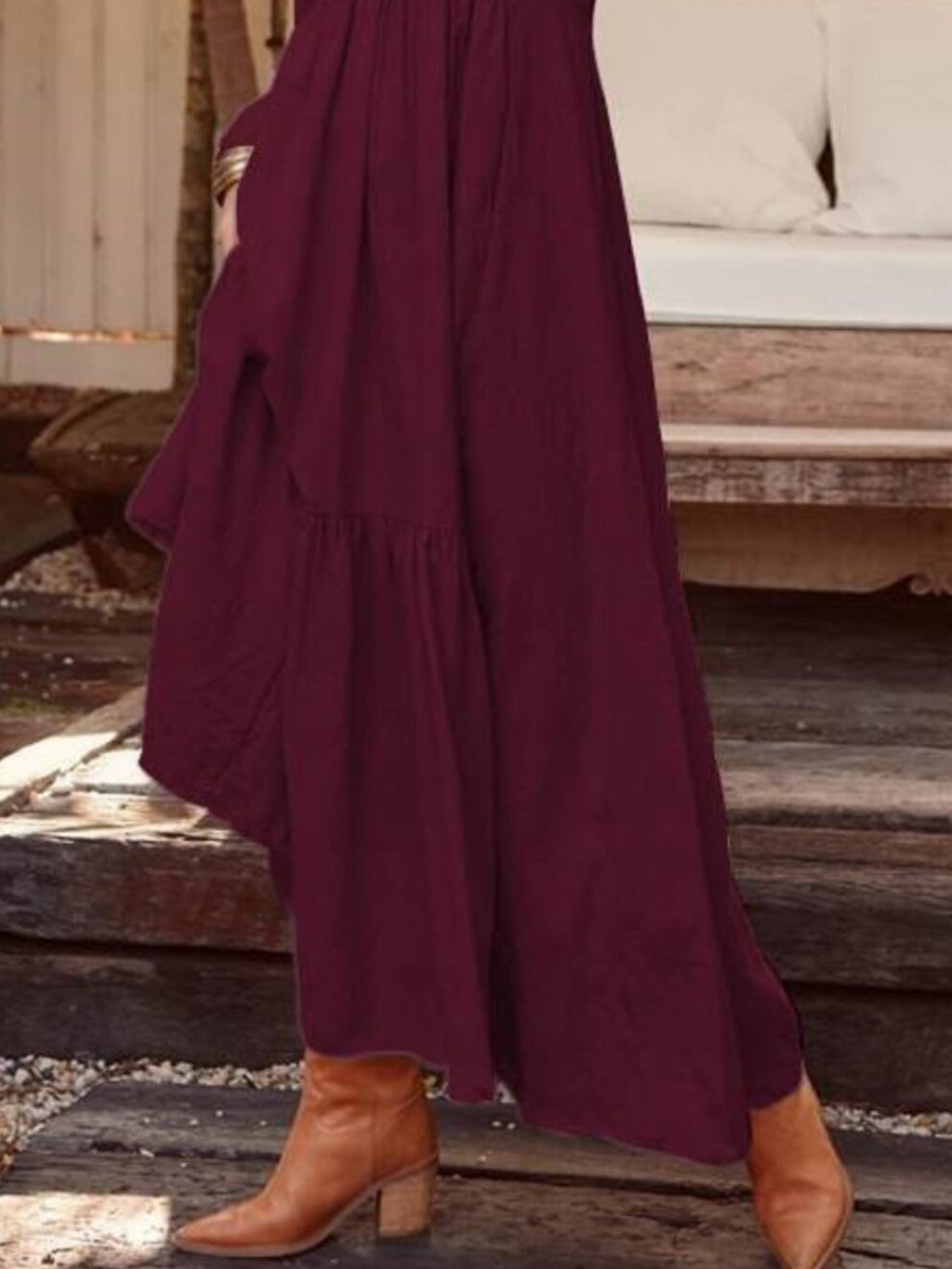Full Size V-Neck Long Sleeve Tiered Maxi Dress Plus Size