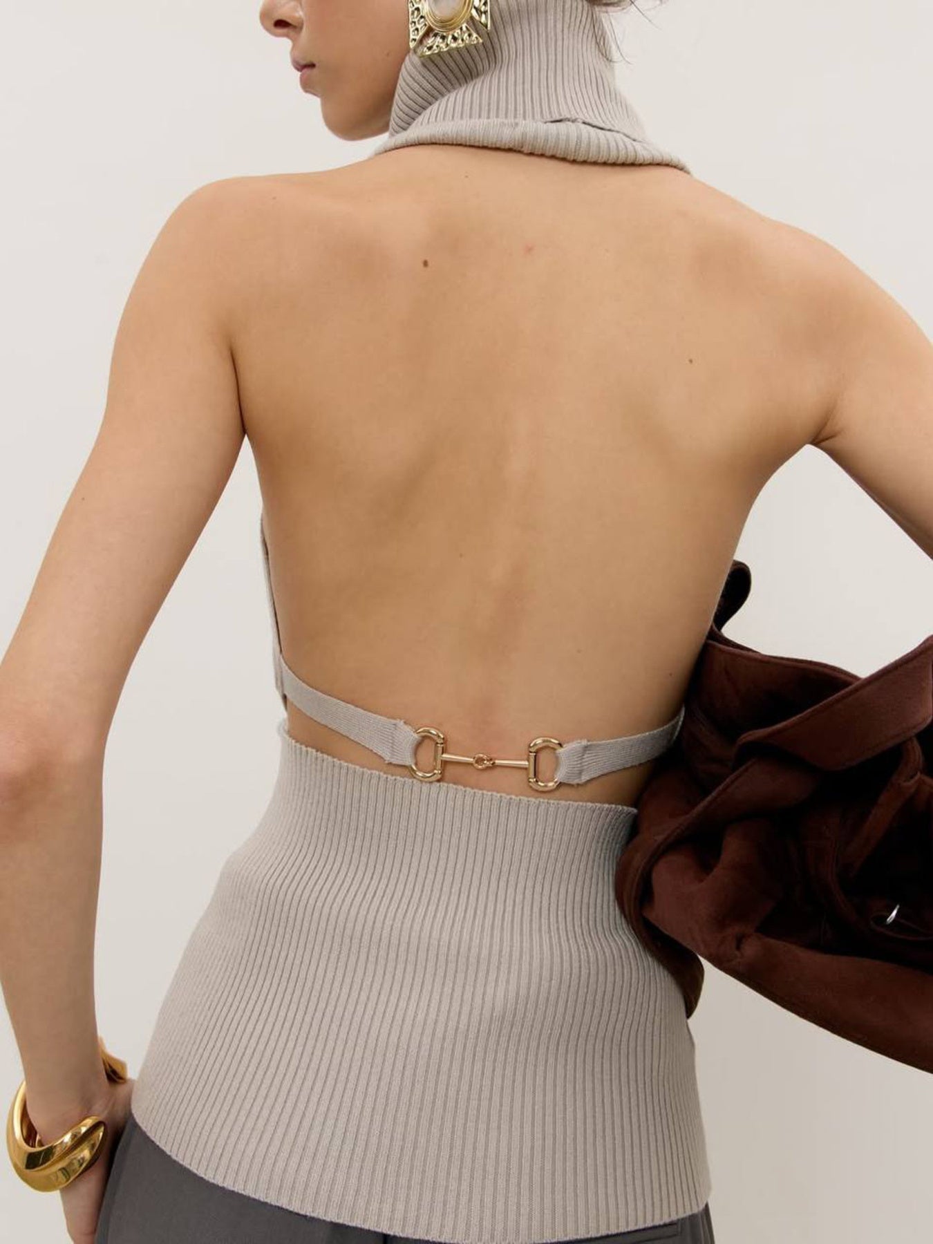 Backless Turtleneck Sweater Tank