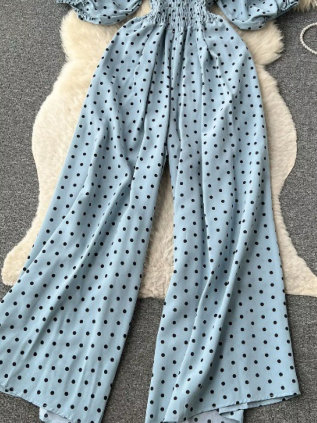Smocked V-Neck Wide Leg Jumpsuit