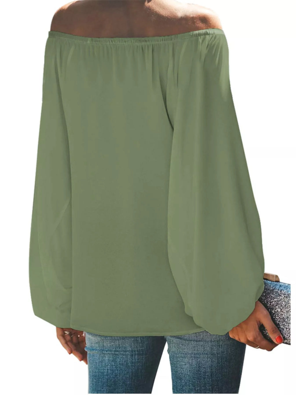Full Size Off-Shoulder Balloon Sleeve Blouse Plus Size