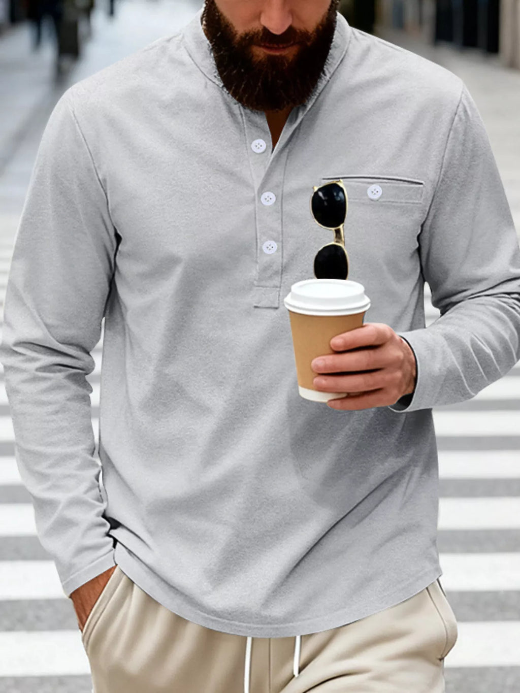 Men's Full Size Button Detail Long Sleeve Shirt Plus Size