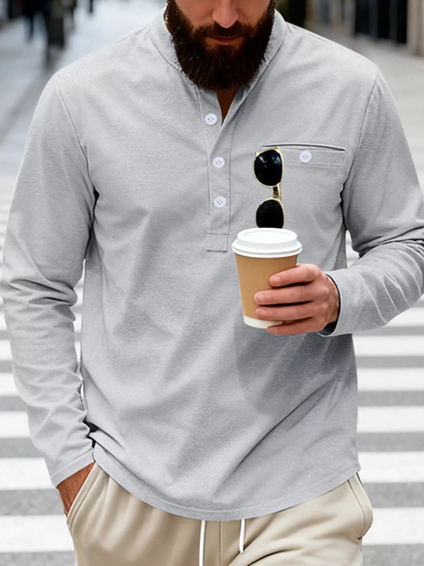 Men's Full Size Button Detail Long Sleeve Shirt Plus Size