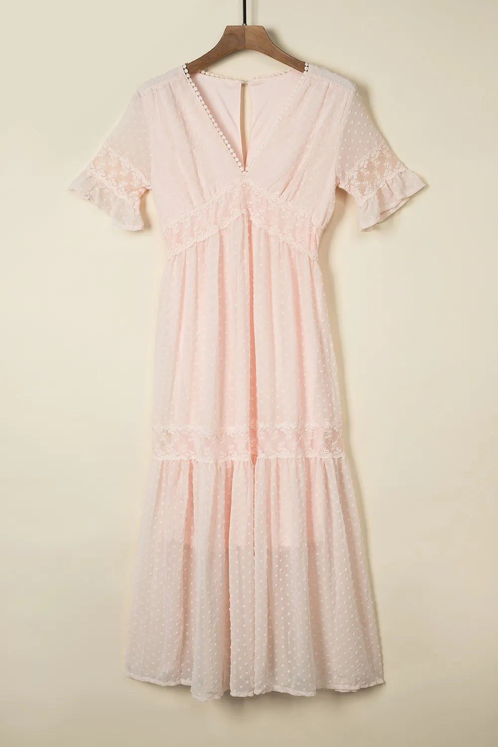 Polka Dot V-Neck Ruffle Midi Dress