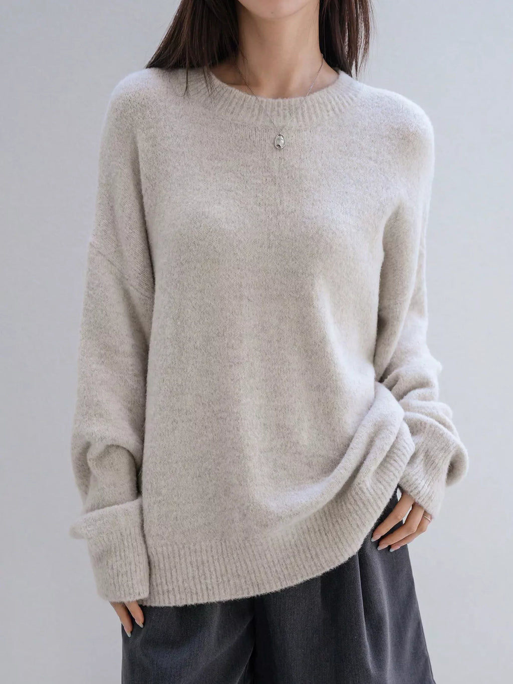 Full Size Cozy Knit Round Neck Oversized Sweater Plus Size