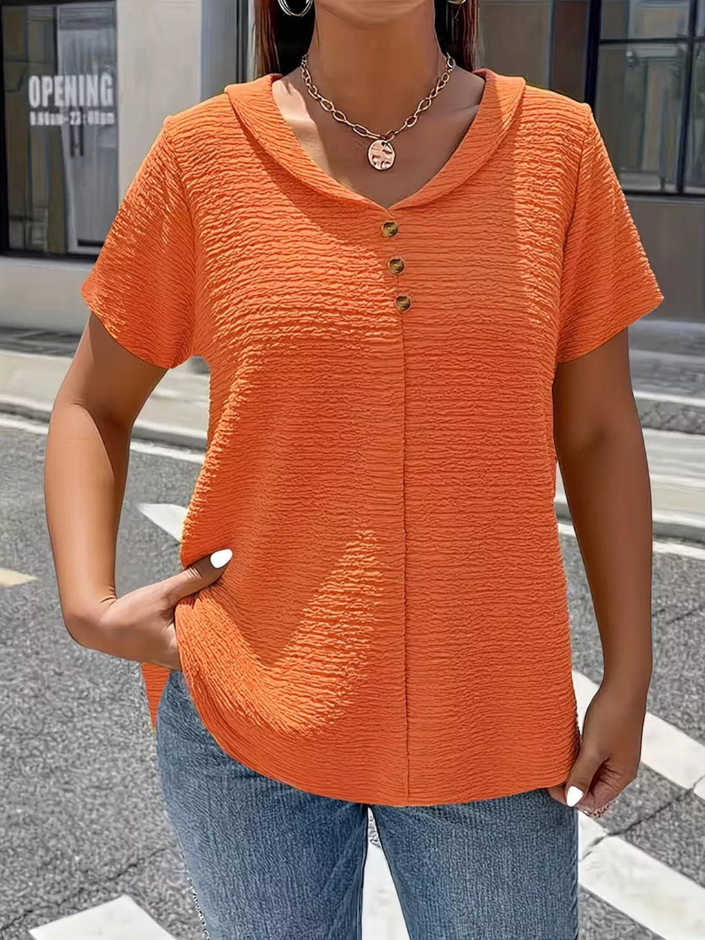 Textured Short Sleeve Blouse